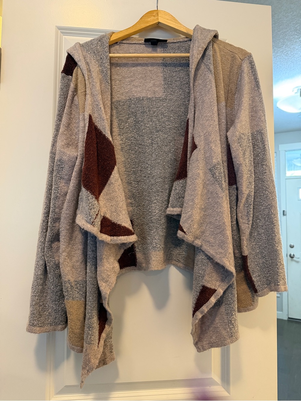 Lane Bryant Patchwork Hooded Open-Front Cardigan